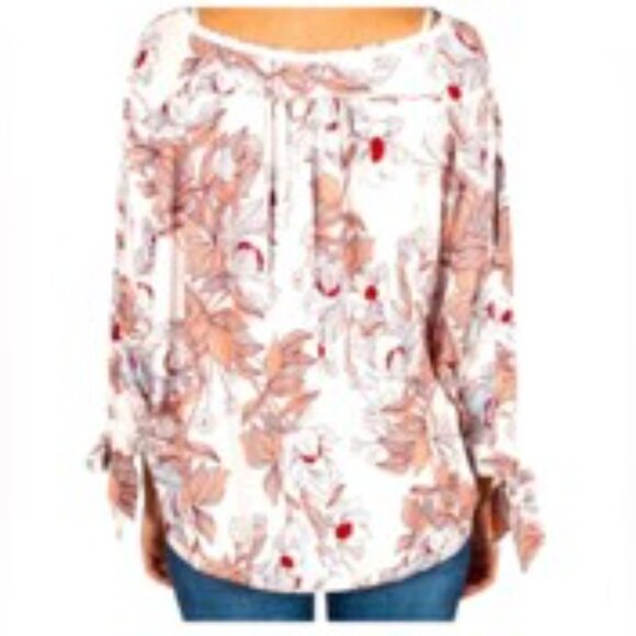 Free People Keepin' On Oversized Soft Floral Knit Blouse Tie Front Sz Medium EUC - Picture 9 of 9